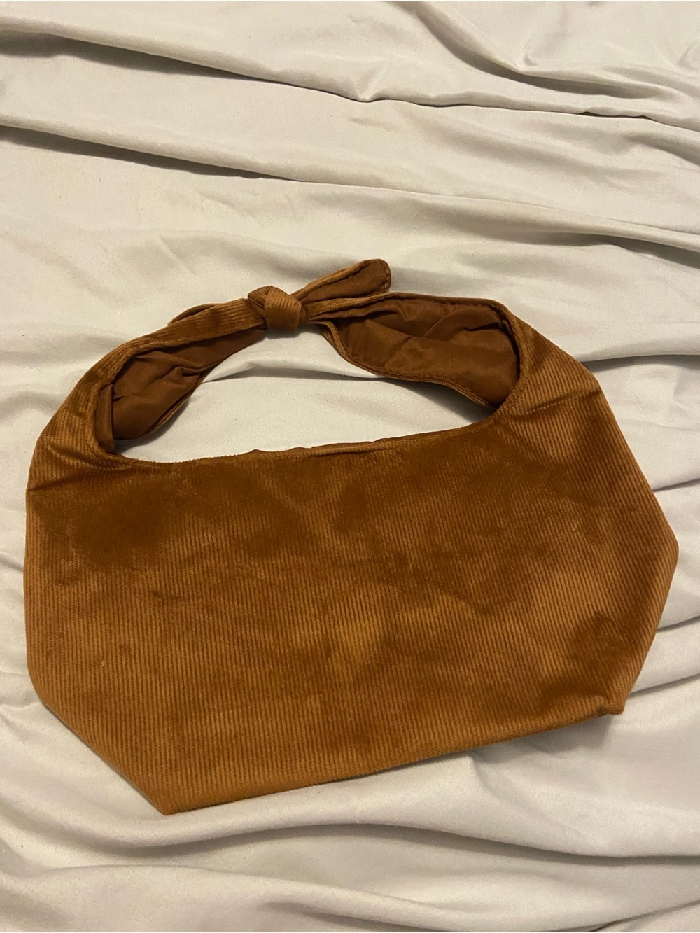 Corduroy Knot-Handle Shoulder Bag in Tan